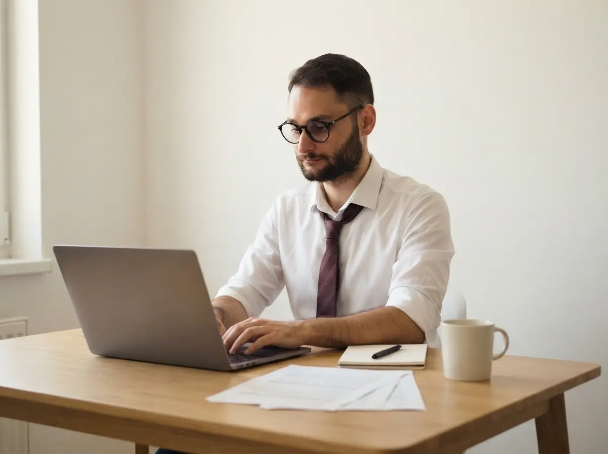 Matheus, consultor da Sberse, trabalhando no notebook